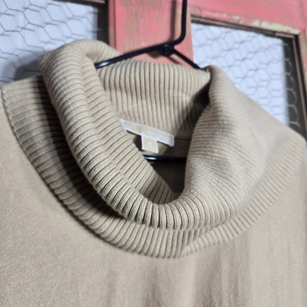 Michael Kors Womens Sweater‎ Fringe Cowl Neck Tunic Beige Poncho Sz M Oversized